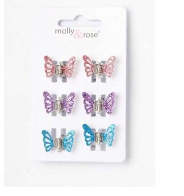Picture of 8190 / 1900 CARD OF 6 GLITTER BUTTERFLY MINI CLAMPS 1CM